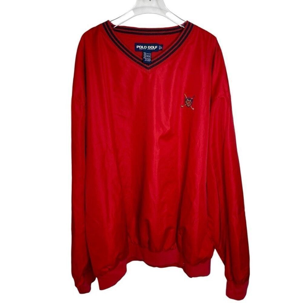 Ralph Lauren Polo Golf Windbreaker Jacket Mens Size XLarge Red Pullover Lined Xl